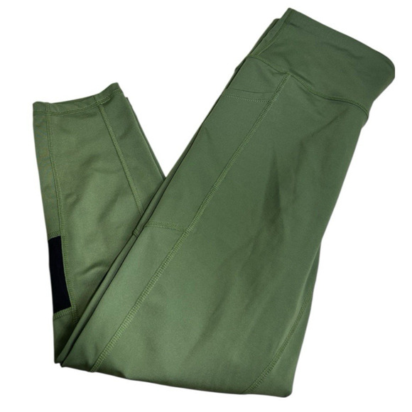 Rise By Lularoe Dark Green Athletic Crop Leggings Sz M Hip Pockets Compression - Picture 5 of 5